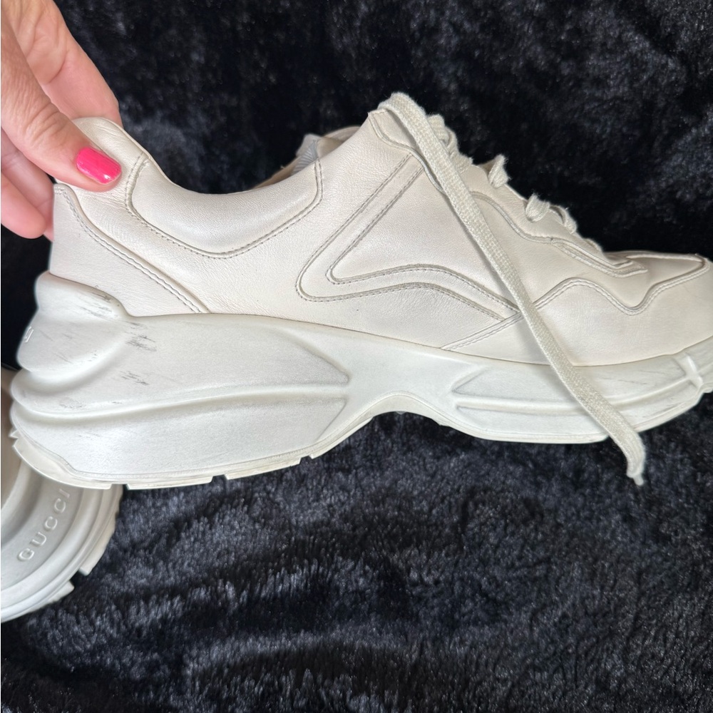 Gucci Men Leather Rython Dirty mouth Sneakers Ivory Size 10.5 US. 552089 - Picture 11 of 13